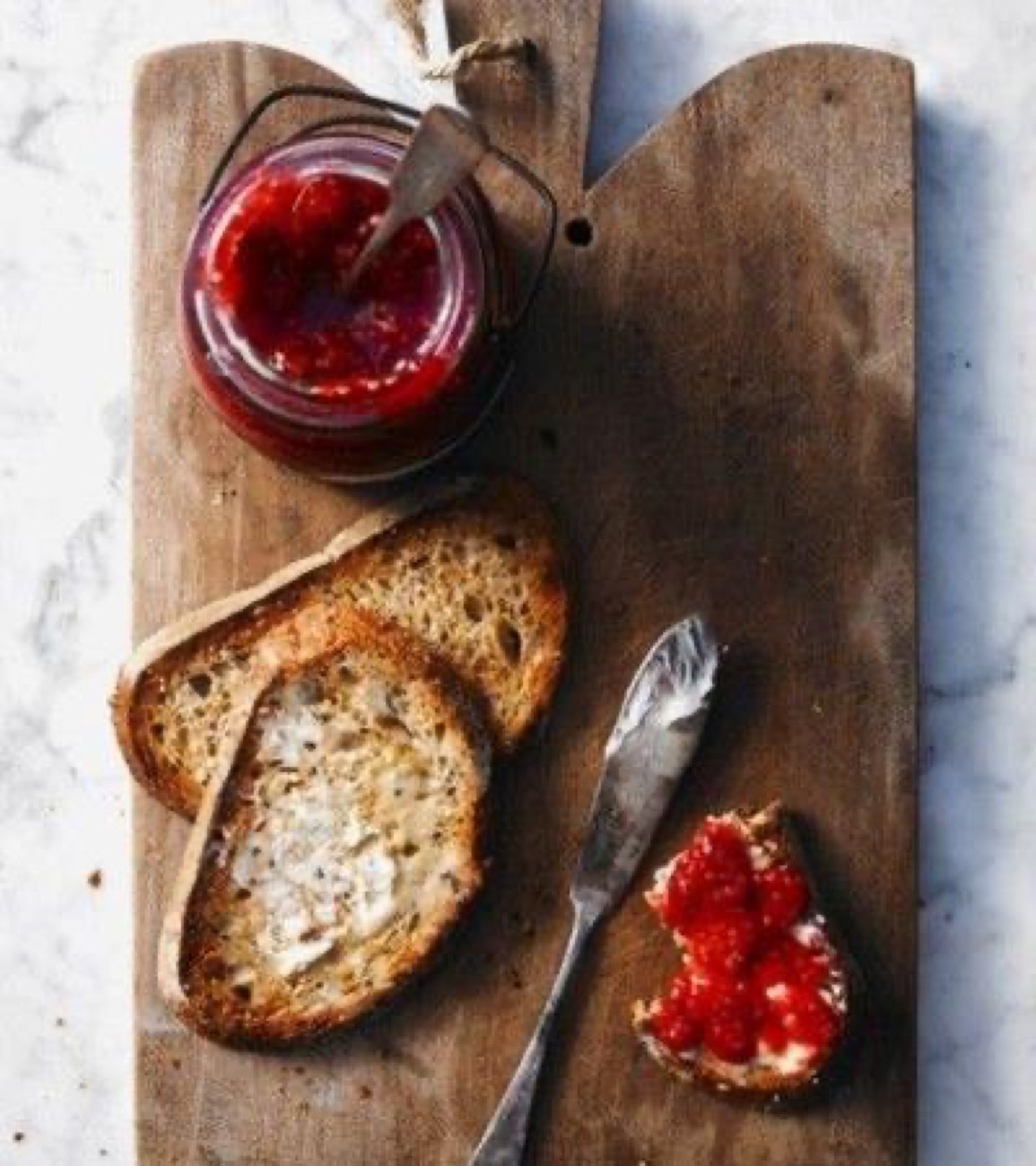 Toast and jam on a board