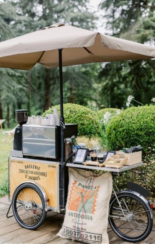 A coffee cart on a woodland trail