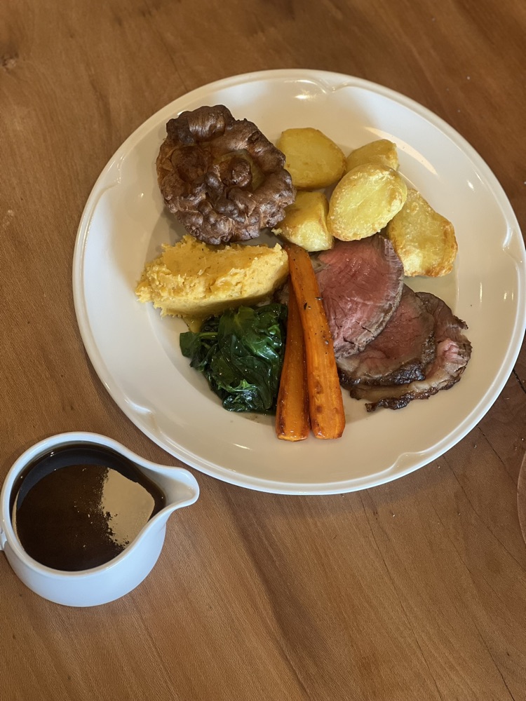 Sunday roast beef with Yorkshire pudding, roast potatoes and gravy