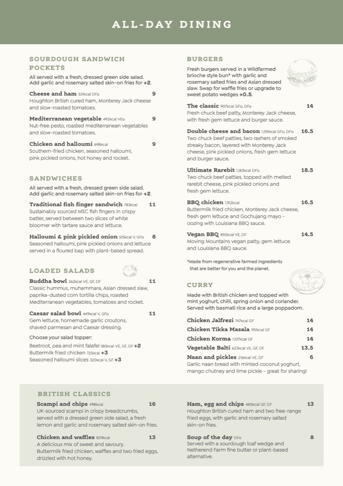 Summer 2026 all-day dining menu