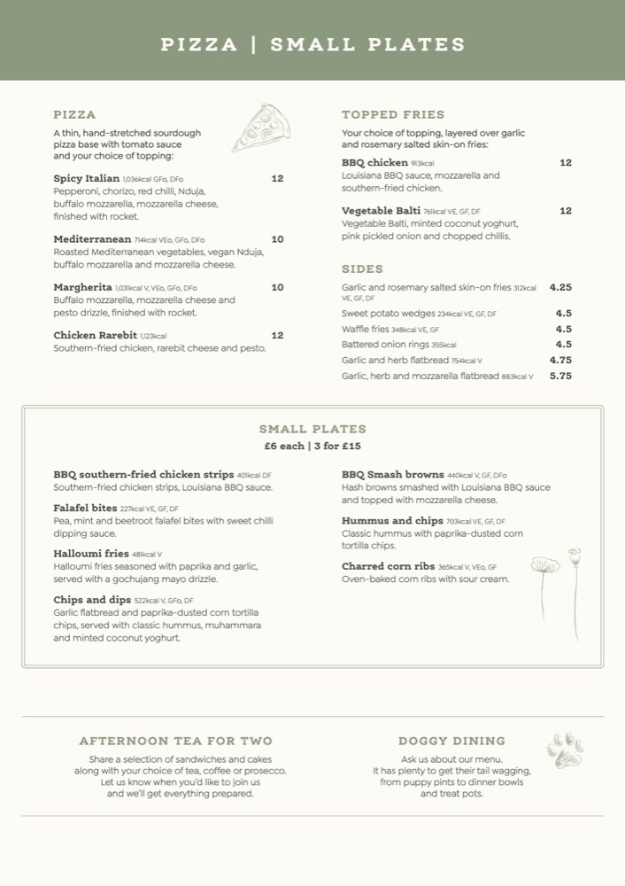 Summer 2026 pizza and small plates menu