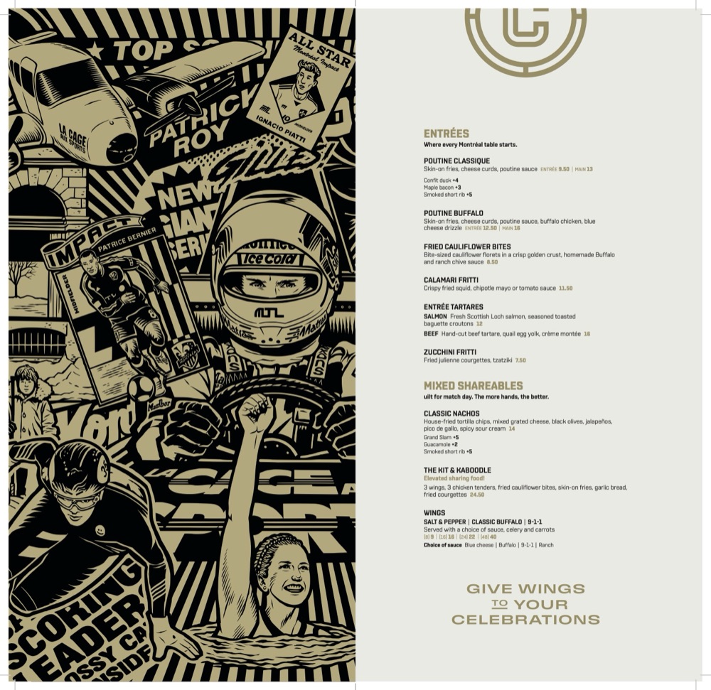 La Cage UK entrees menu page