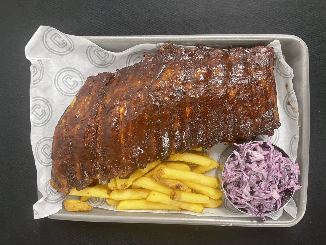 Baby back ribs with fries and slaw