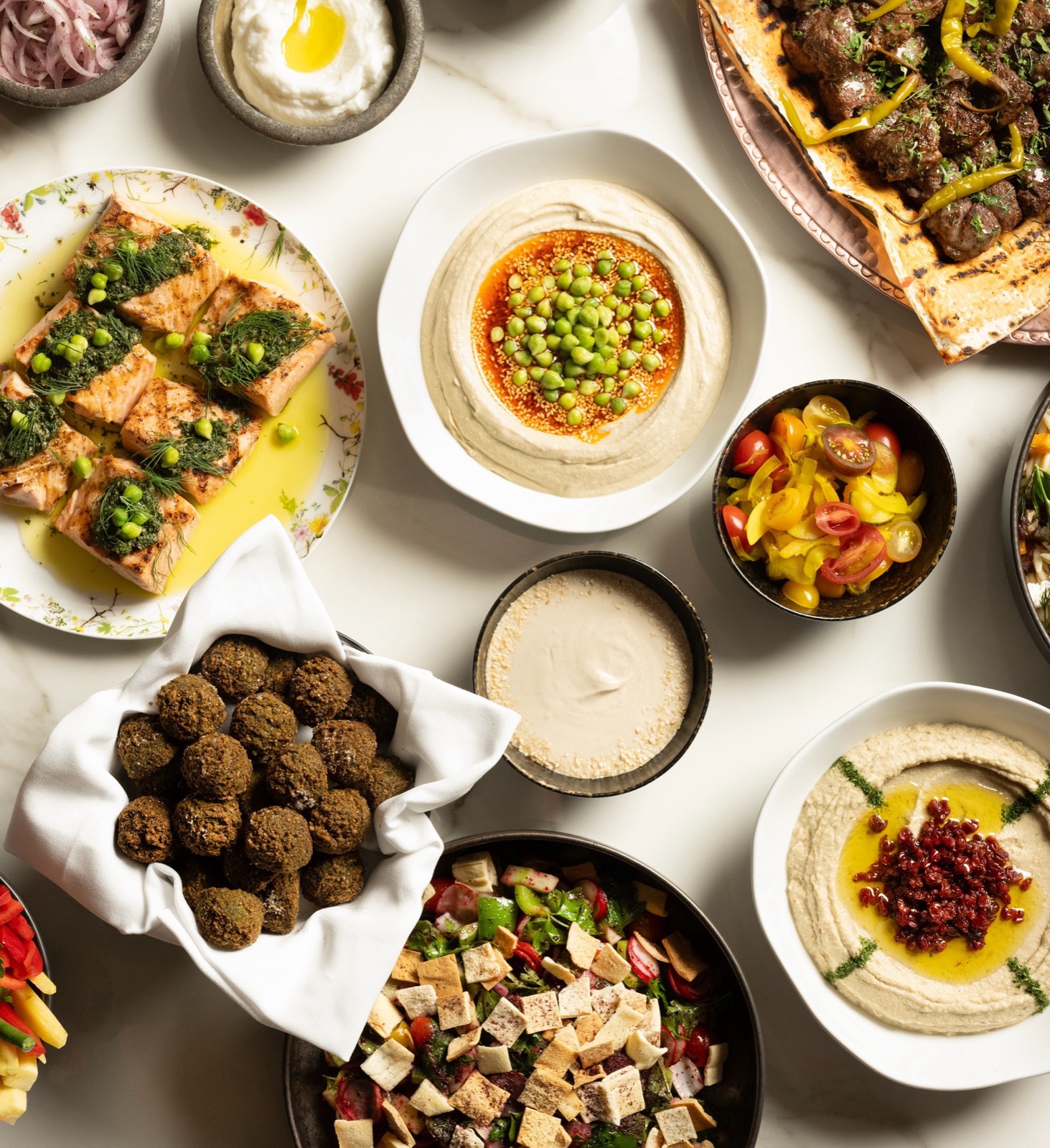 A family table spread with shared dishes