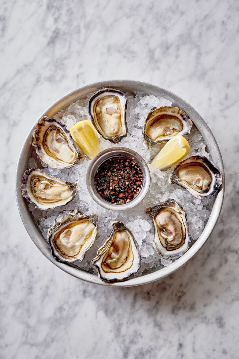 Oysters arranged on a serving platter
