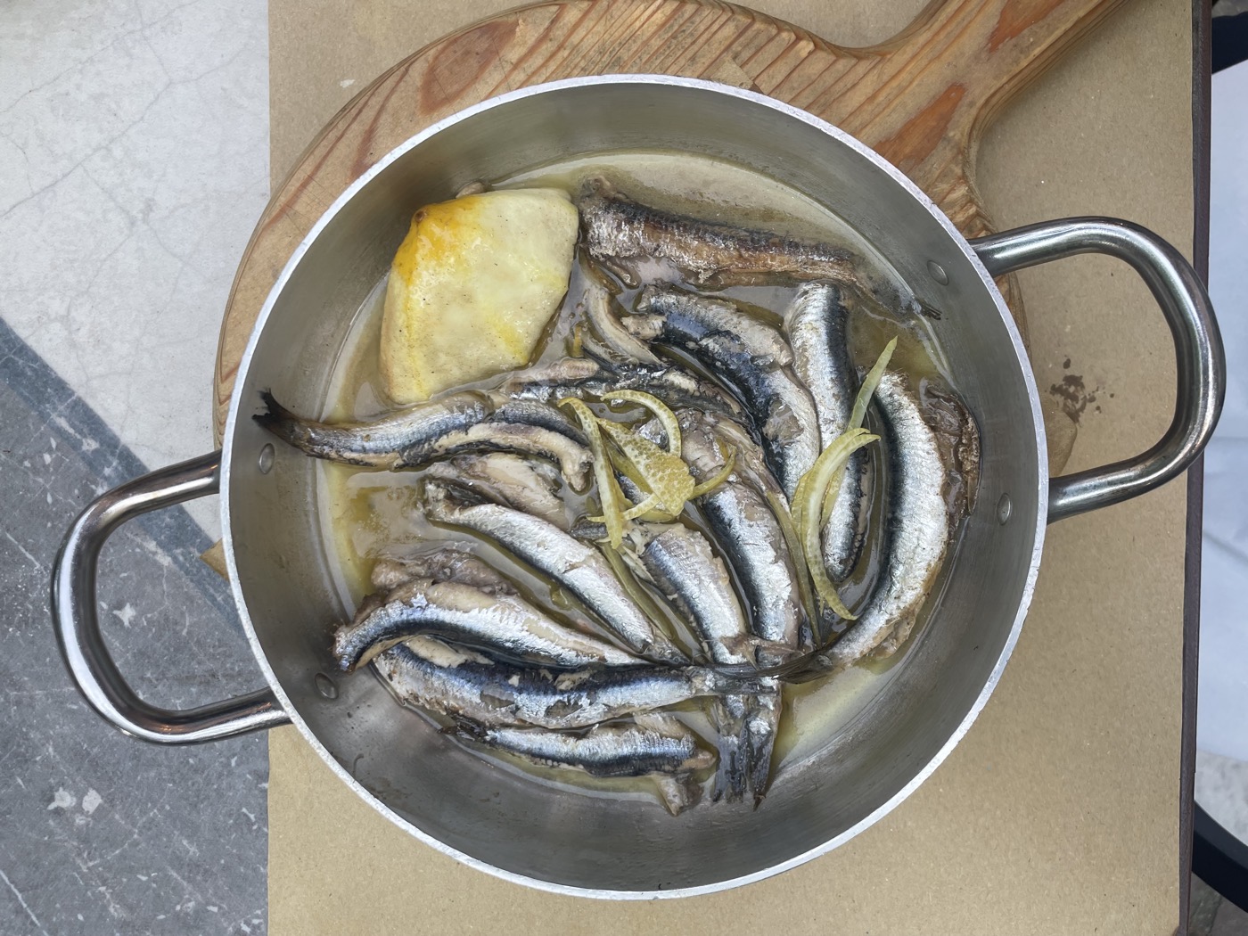 Anchovies, straight from the pot