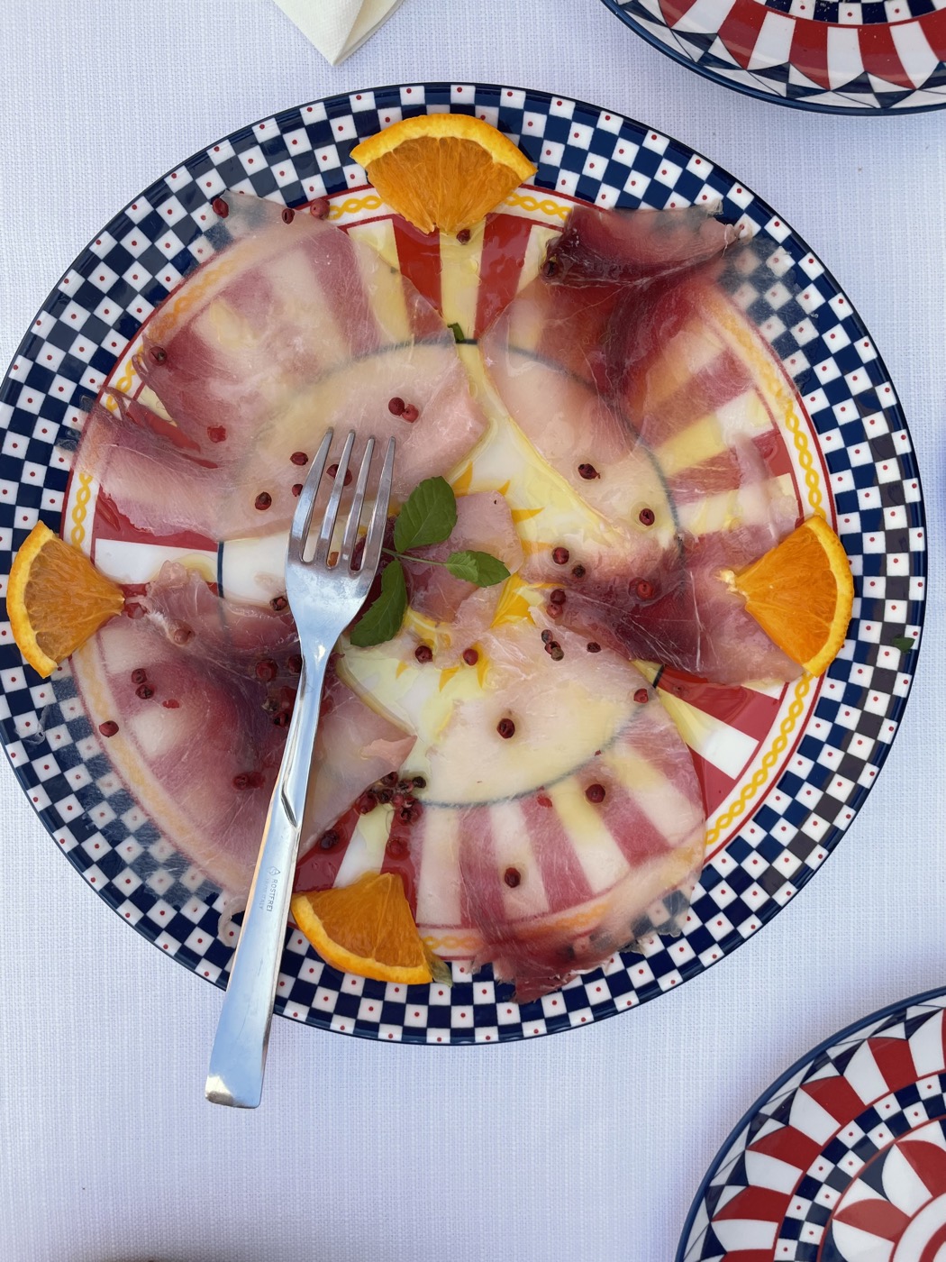 Carpaccio, orange, pink pepper