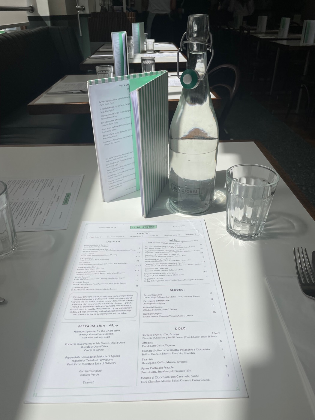 The menu, in the sun